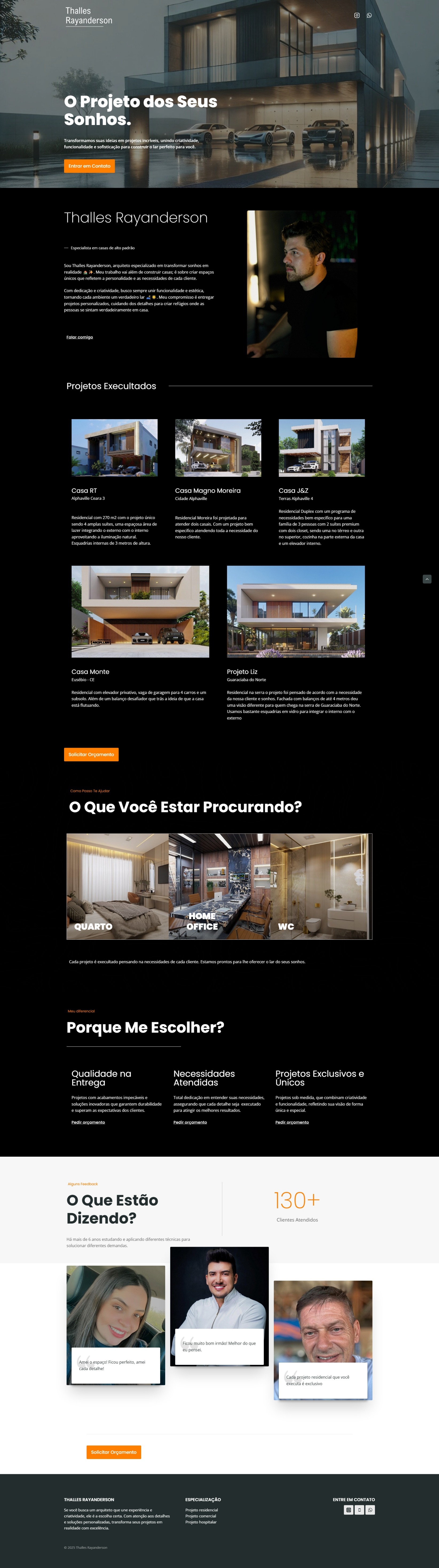 Um site portfólio de arquitetura que mostra os diversos trabalhos do profissional Thalles Rayanderson